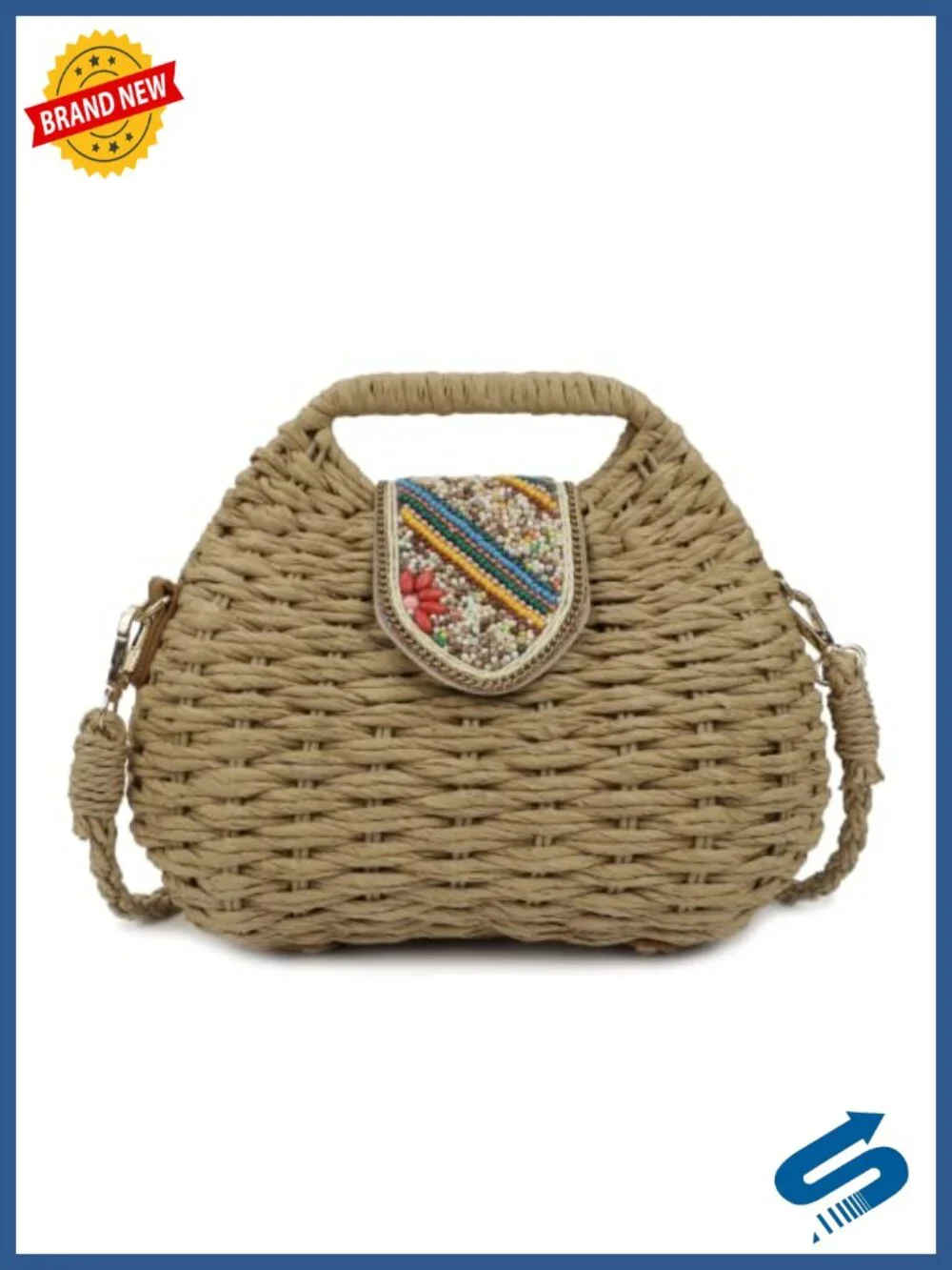 Boho Handwoven Straw Crossbody Bag Rattan Tote Summer Beach Shoulder Purse